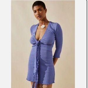 Free People NEW Kianni Plunge Mini Dress Blue Iris